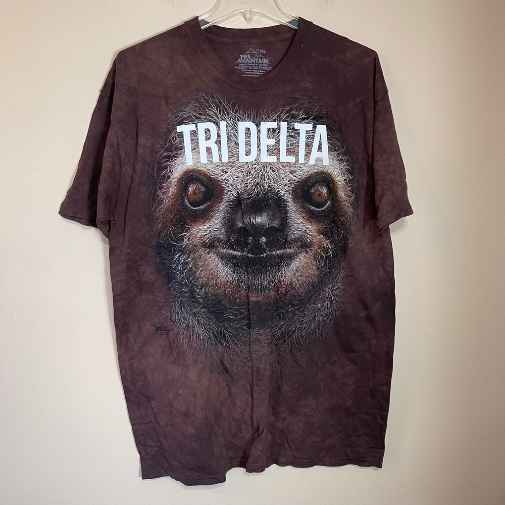 The Mountain Tri Delta Sloth Graphic T-Shirt Brown Tie Dye Plus Size 2XL Cotton‎
